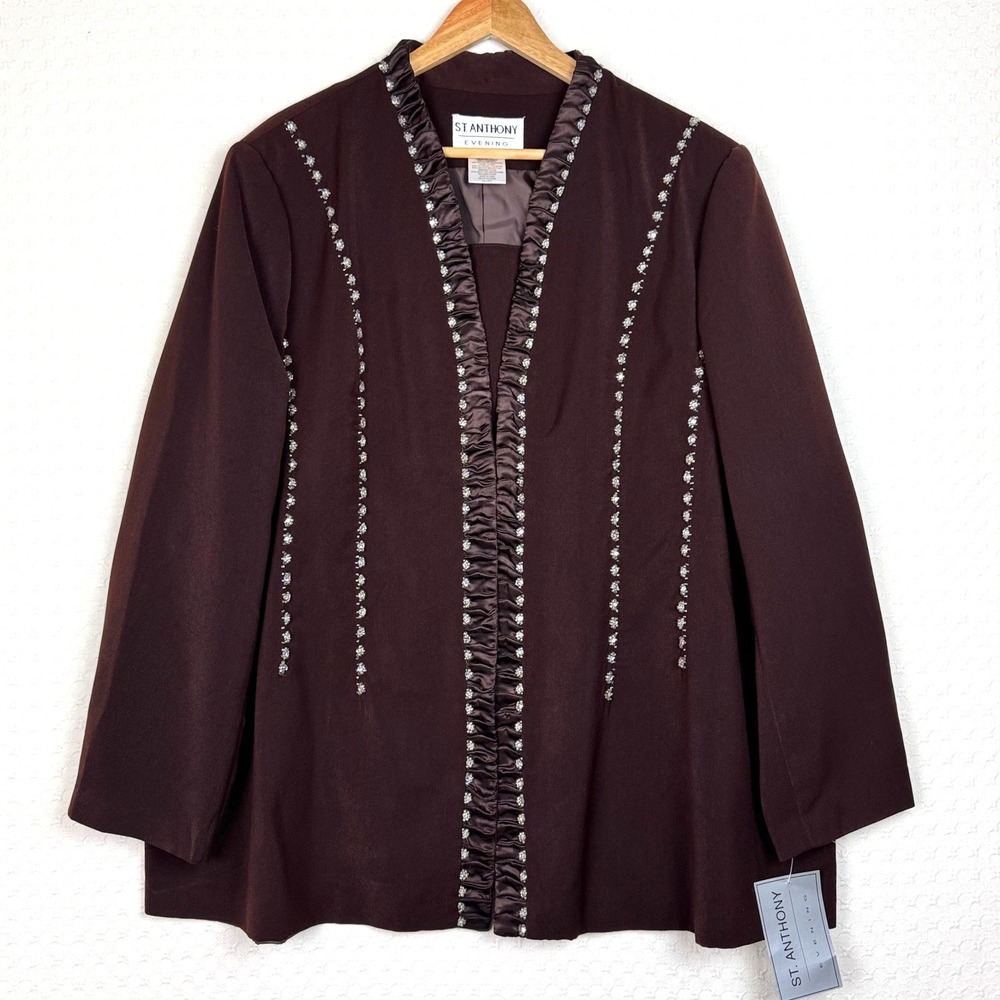 St. Anthony Evening Beaded Ruched Formal Jacket 24W Brown Dressy Wedding NEW